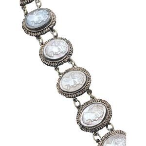 Vintage Cameo Bracelet Antique 800 Silver Signed Gm Art Deco 7.5”